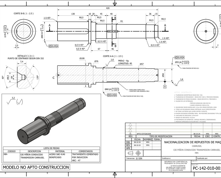 plno constructivo eje de acero