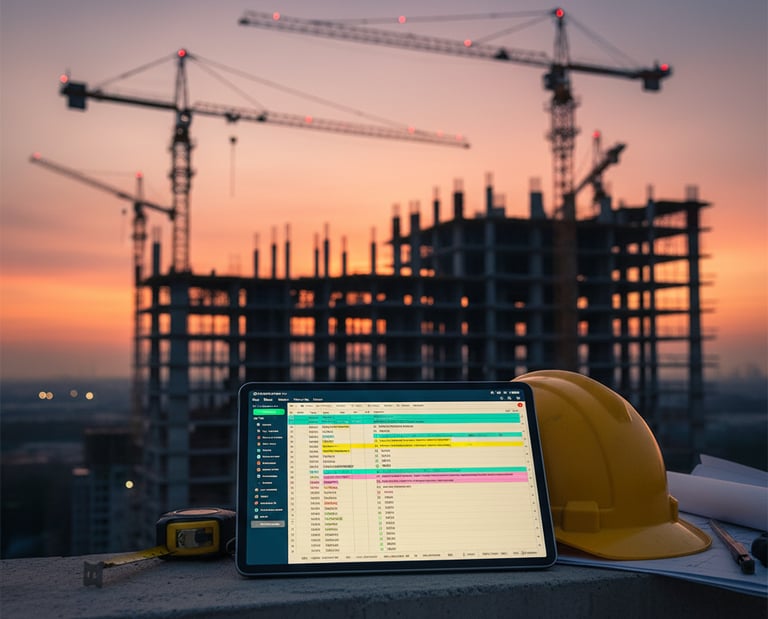 Team planning project milestones using digital dashboards and blueprints.