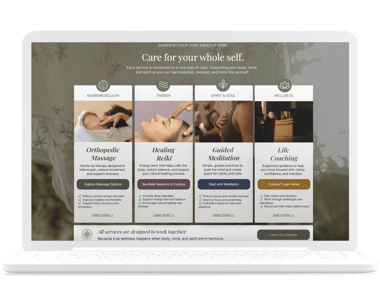 Featured Rustline website project for The Healing Compass, showcasing a wellness brand rebrand and r