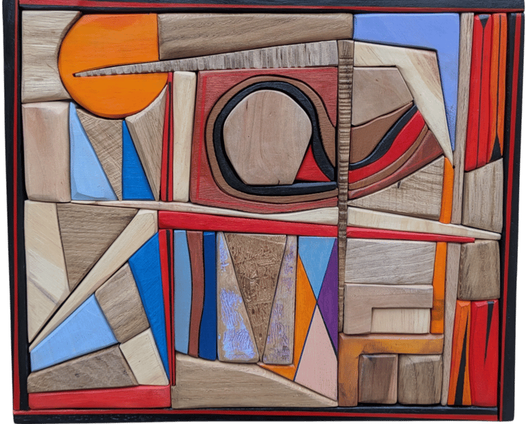 Tableau bois Solstice, relief coloré solaire, Fabrice Deshayes, atelier Kandfact