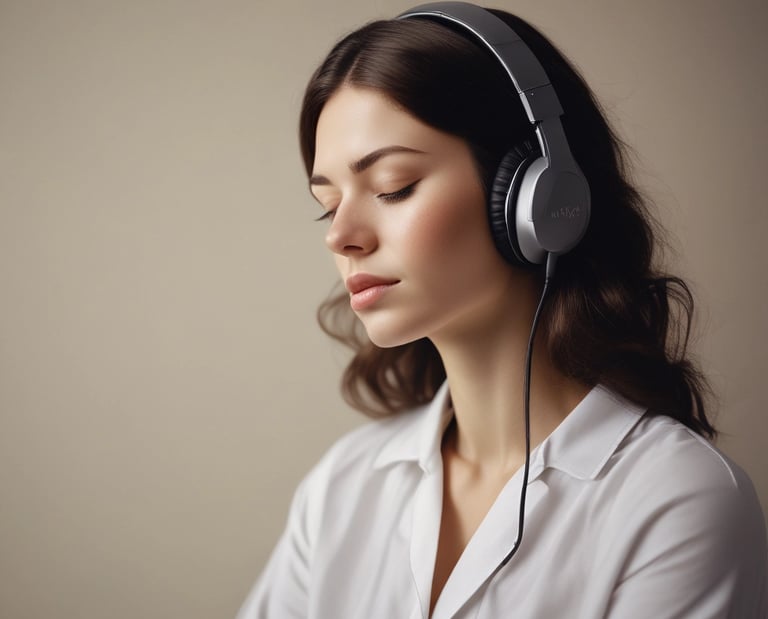 a woman with headphones and a headset