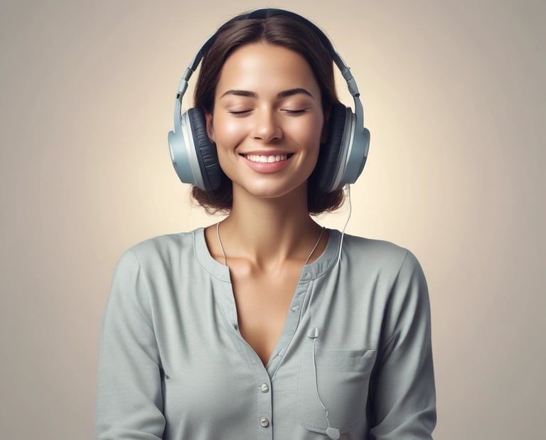 a woman with headphones and headphones on