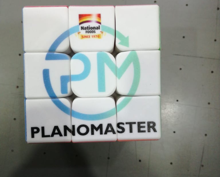 Intricate UV printing on small cubes for corporate promotional items