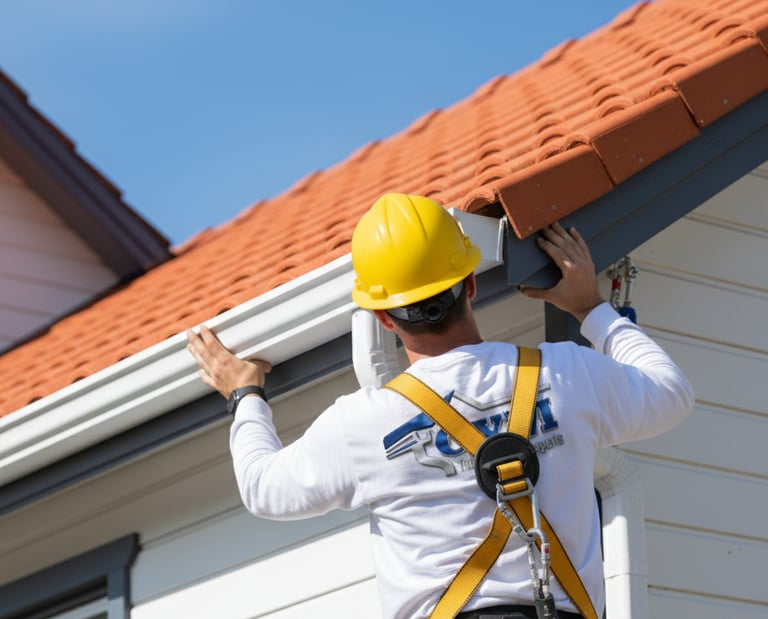 Custom seamless gutter installation on residential home in Durham NC
