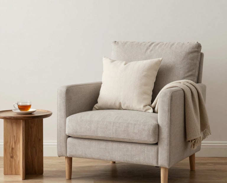 A calm, inviting counseling room with soft lighting and comfortable chairs.