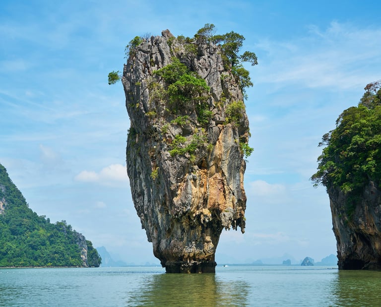 James Bond Island limestone rock formation near Phuket, a popular sightseeing tour in Thailand