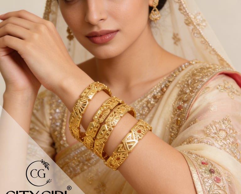 Bridal bangle set in 24K gold plating featuring premium design — City Gold Churi Design 