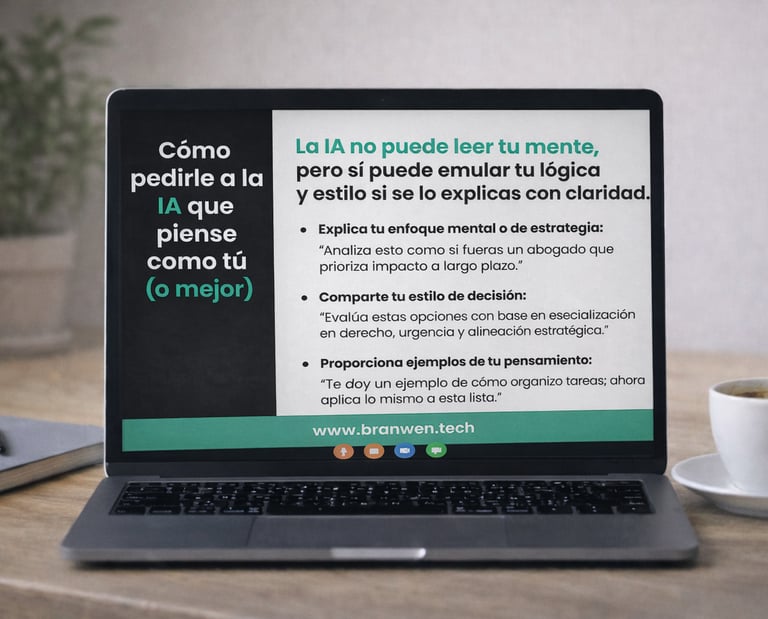 Laptop screen showing a guide on how to prompt AI to emulate human logic and decision-making styles.