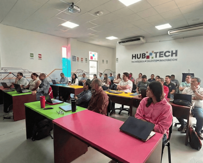 Students and professionals attending a technology training session at HubTech innovation center.