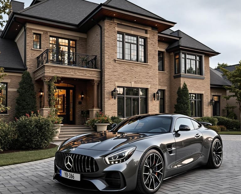 large house with luxury car in front