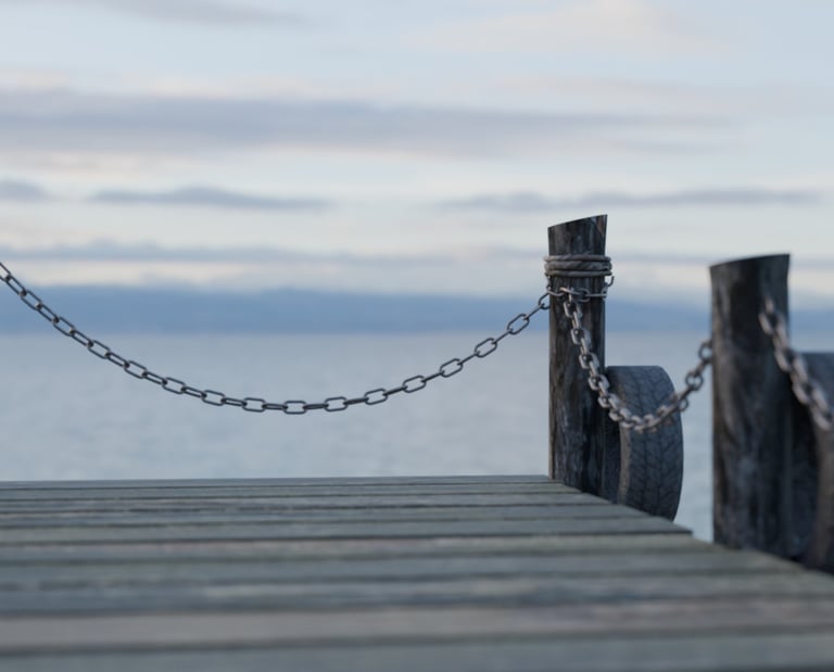 catenary cable, wooden dock, chain
