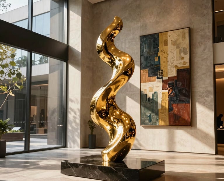 A vibrant art installation featuring a mix of traditional and contemporary pieces.