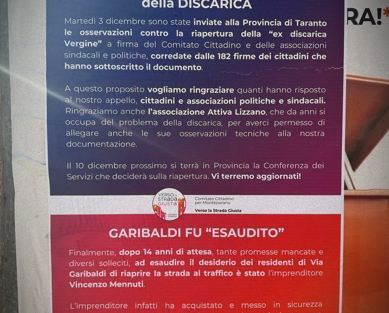 manifesto murale di verso la strada giusta monteparano