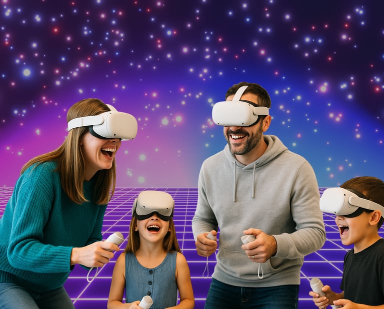Familia jugando con realidad virtual