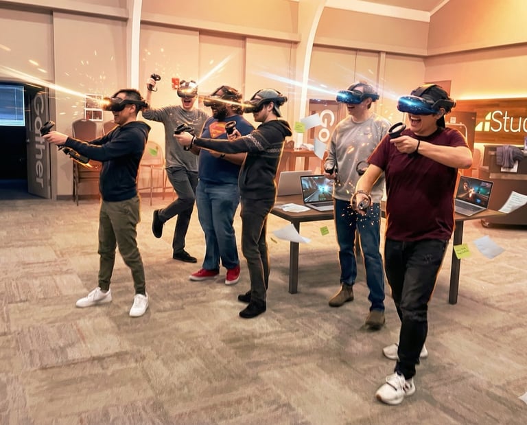 Grupo jugando a realidad virtual