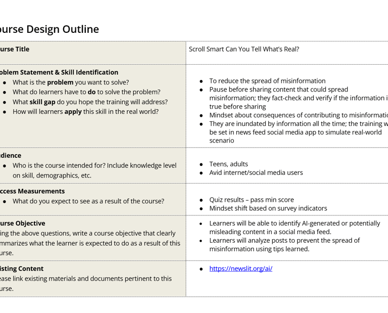Course outline table