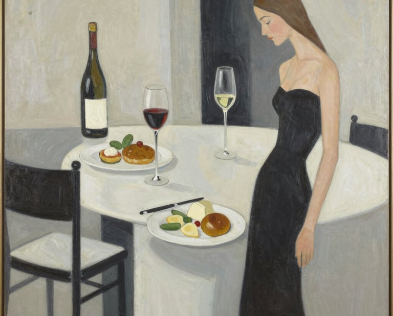 A serene ivory-toned editorial photo of a minimalist workspace with elegant serif typography on a deep black wall.