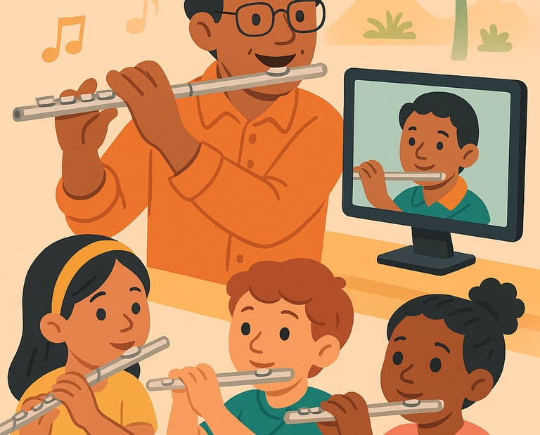 Flute lessons online topics covred, review and refine tone, scales, sight reading