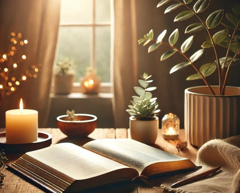 Espace pour ce connecté a l'essentiel avec une bible ouverte