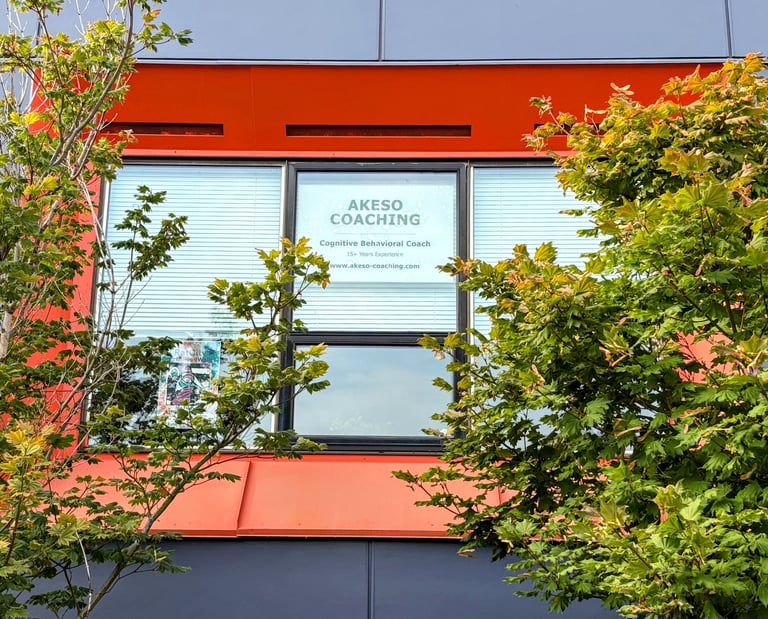 Outside view of windows framed by trees