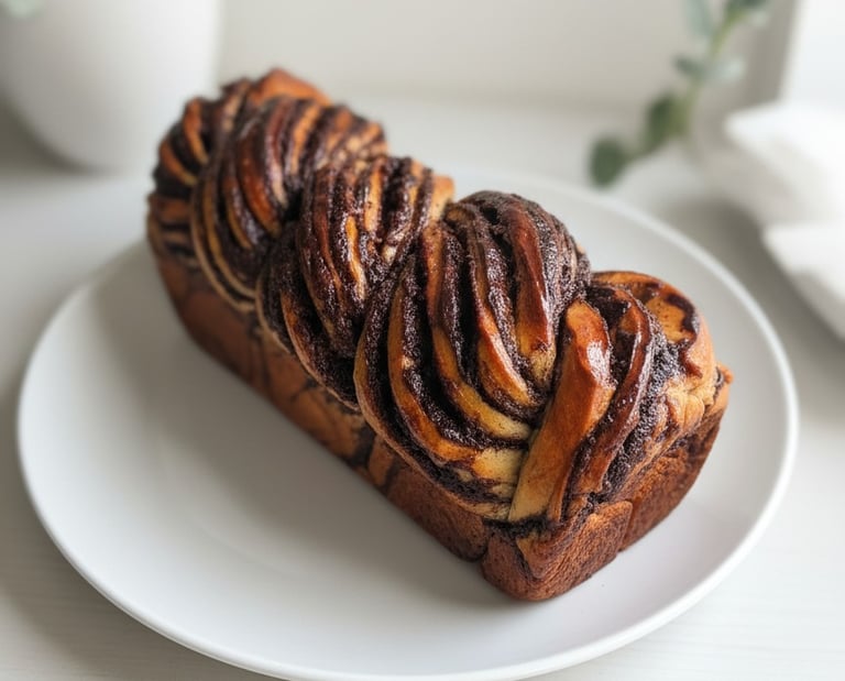 chocolate milk bread babka on a plate