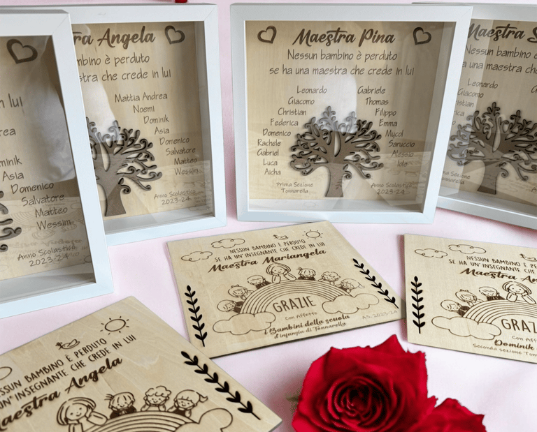 Regalo per le maestre Cornice e targa in legno