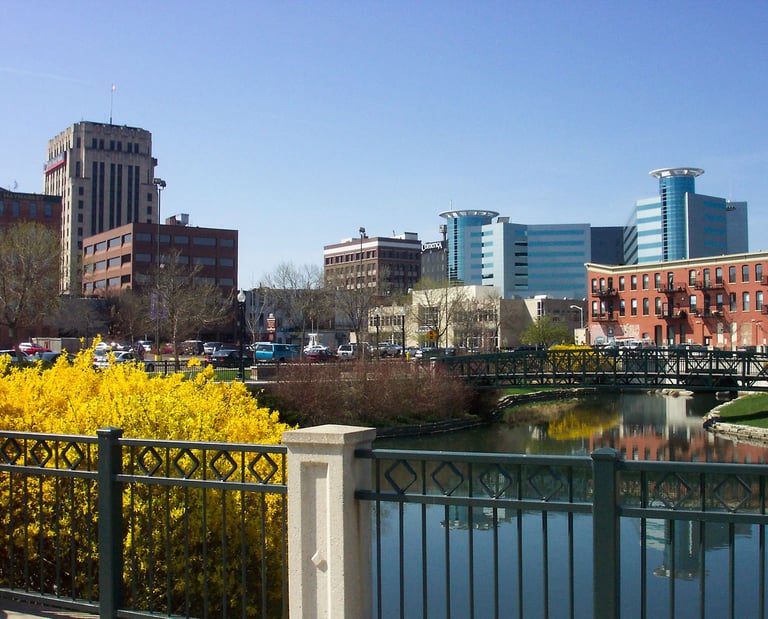 Photo of Kalamazoo skyline with multiple buildings