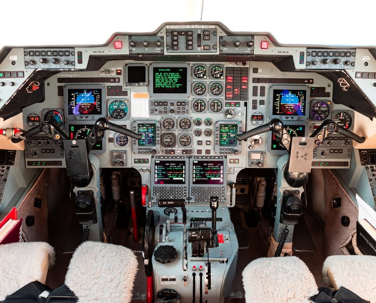 photo of a hawker 800xp private jet cockpit