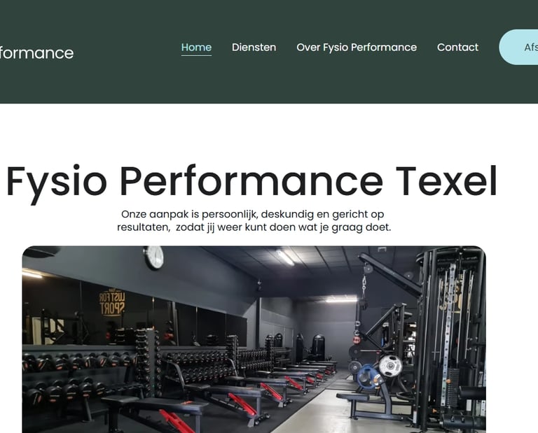 De website van Fysio Performance Texel