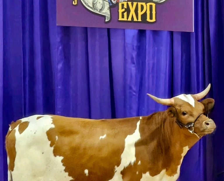 Show winning Miniature longhorn cow