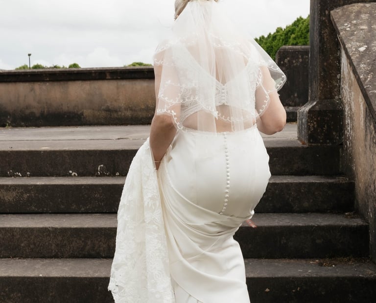 a bride in a white wedding dress and veil