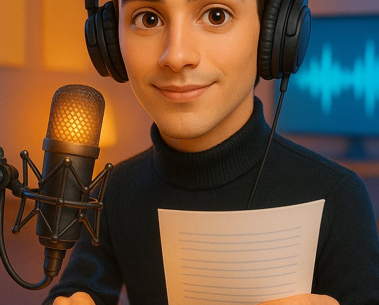 a man in a black sweater and headphones is holding a paper
