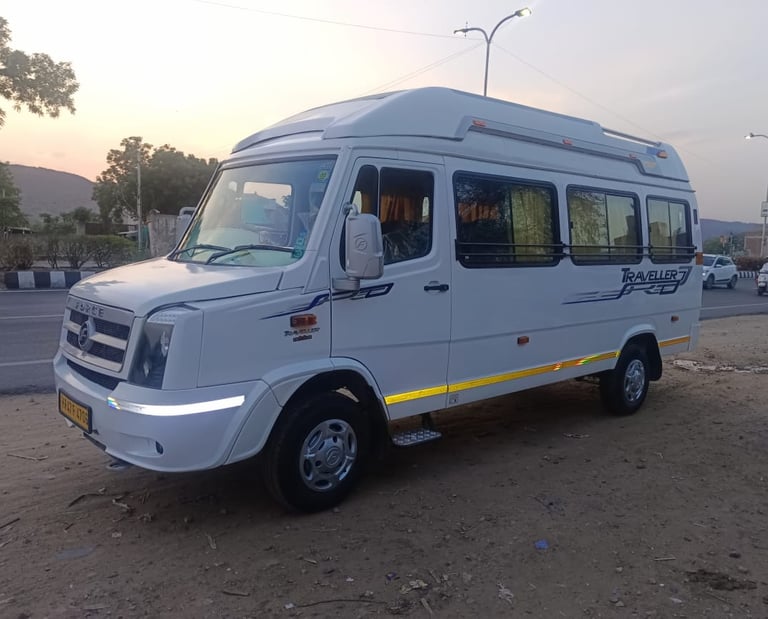 17 Seater white Tempo travel to hire in Jaipur