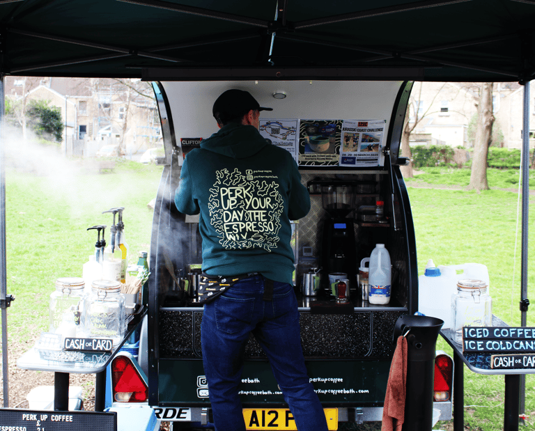 coffee cart pop up cafe on Bath river path