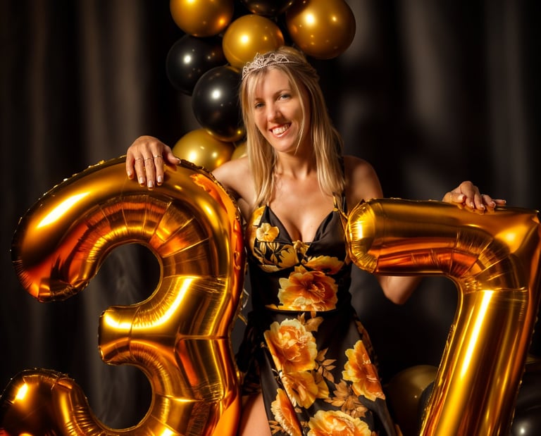a woman in a dress and a number 37