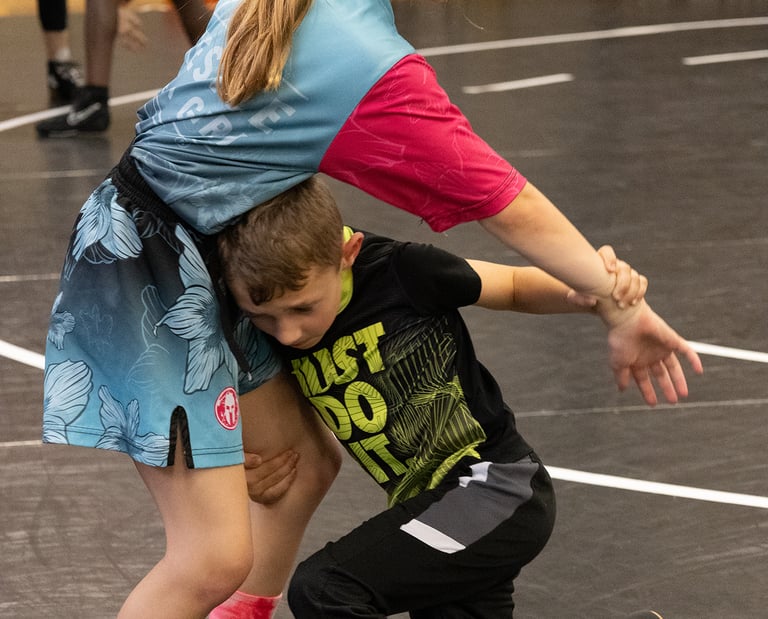 Young wrestlers drilling