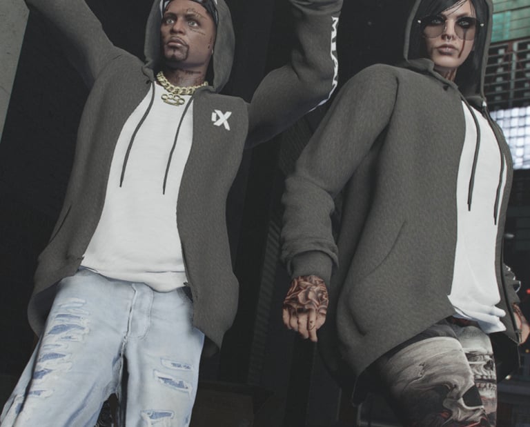 a man and woman in hoodies and hoodies