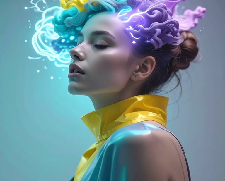 a woman with a colorful hairdoodle and a colorful hairdoodle