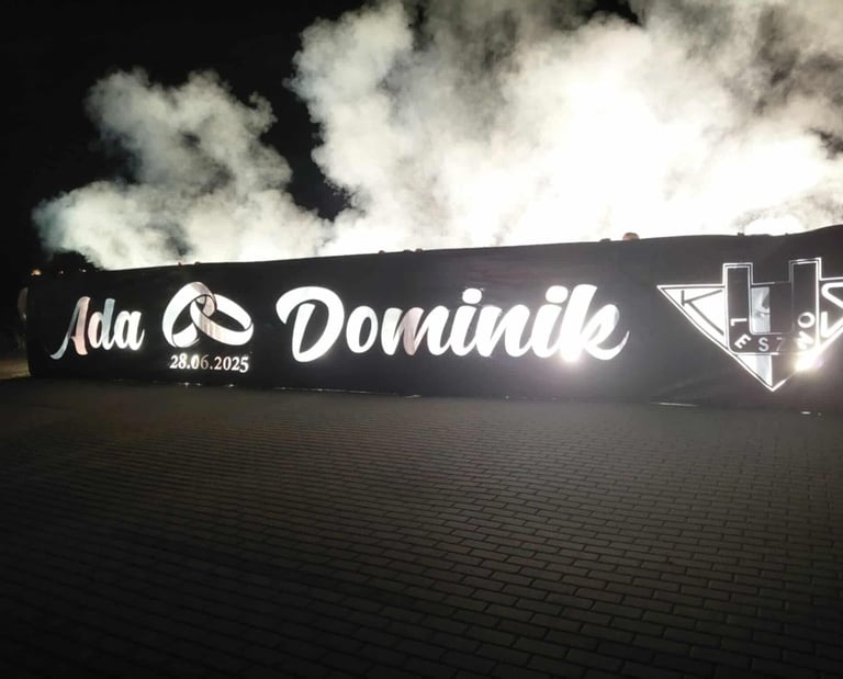 baner ślubny z imionami nowożeńców pirofolia unia leszno