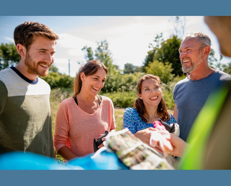 a group of people getting ready for a community clean up