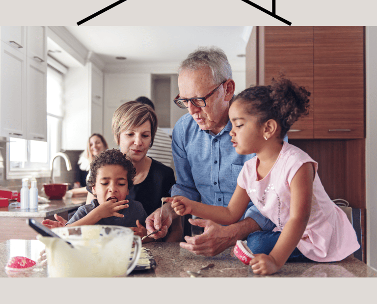 Grandparents & grands baking cookies in the kitchen