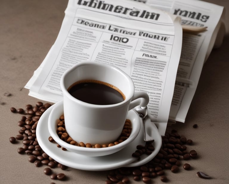A steaming cup of coffee with a muffin on the side.