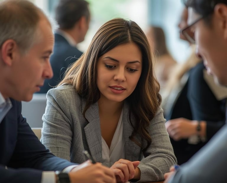 colleagues strategize how to apply influence workshop skills to their team's project