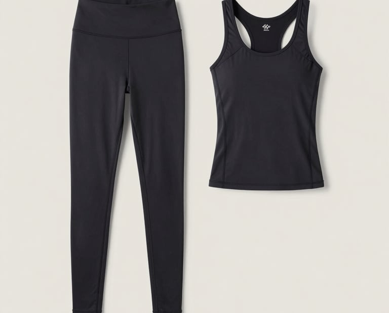 Elegant flat lay of premium women's clothing in soft nude and black tones.