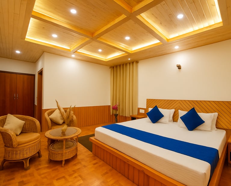 Cozy deluxe room at Olive Grand View mountain-view boutique hotel Manali