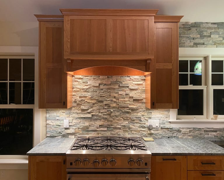 Professional range with custom wood hood