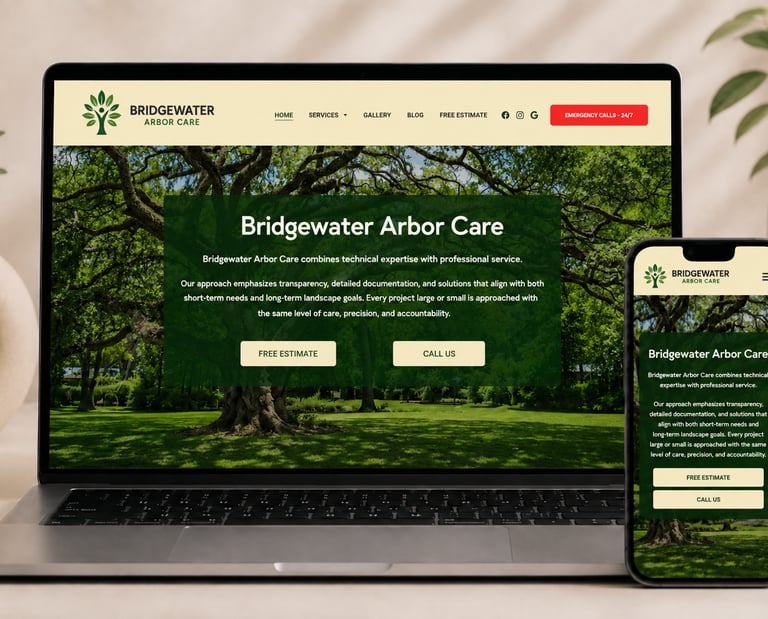 Bridgewater Arbor Care website design by GVilla Design mockup on a laptop and smartphone