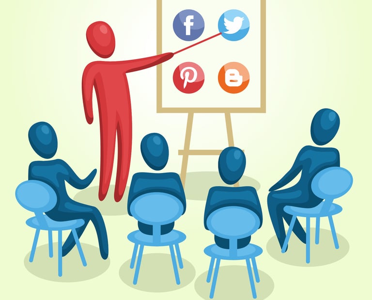a person standing in front of a presentation board