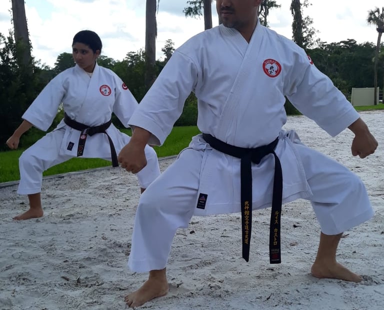 Traditional karate training in Okinawa Goju Ryu dojo environment Uechi ryu. Goju ryu.