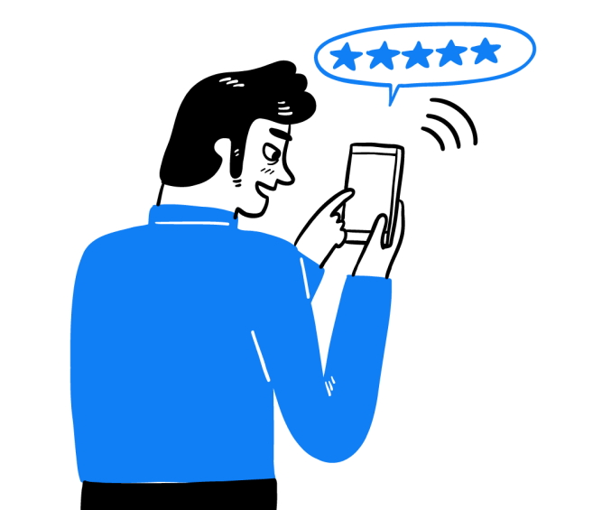 Ilustração de homem feliz com celular